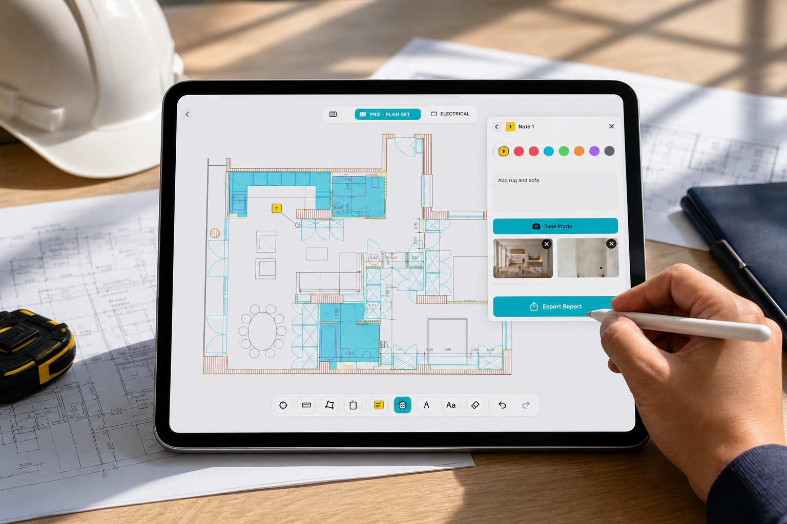 Local DWG review handoff on iPad with layout review, note tools, and export-ready output