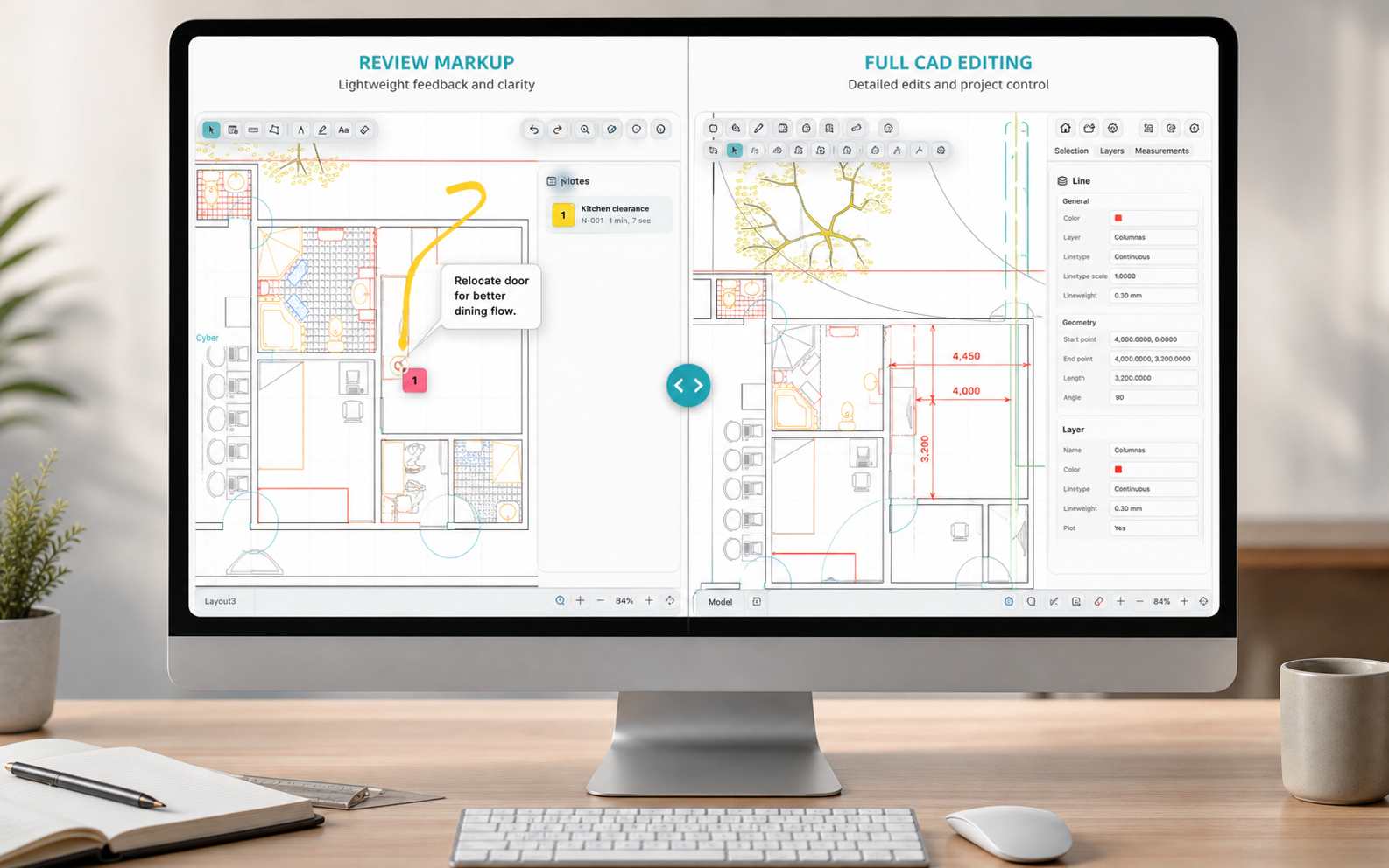 Mac DWG review scene showing the difference between lightweight markup and full CAD editing