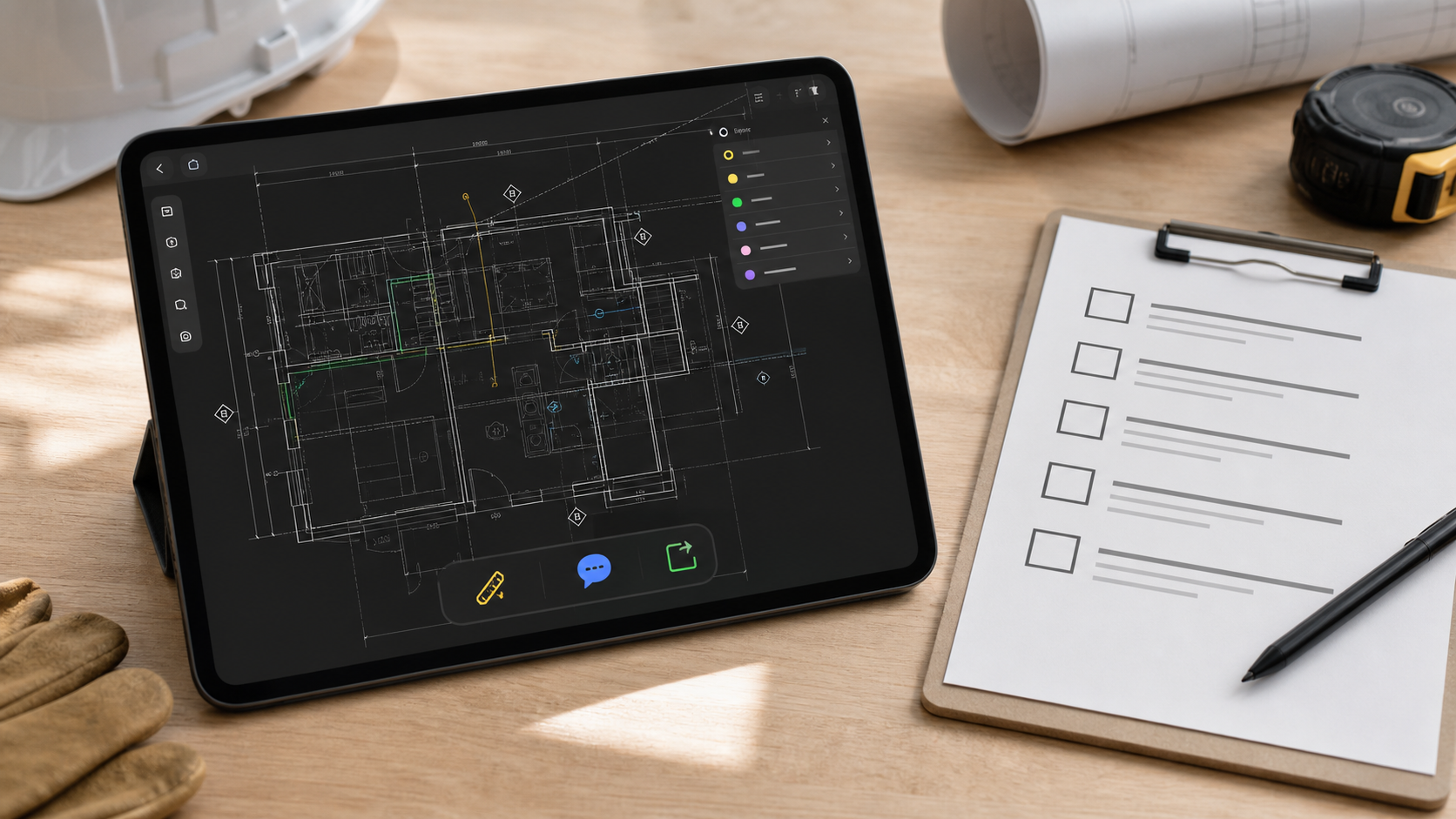 Checklist for testing an offline iPad DWG viewer with local files, layers, measurements, notes, and exports