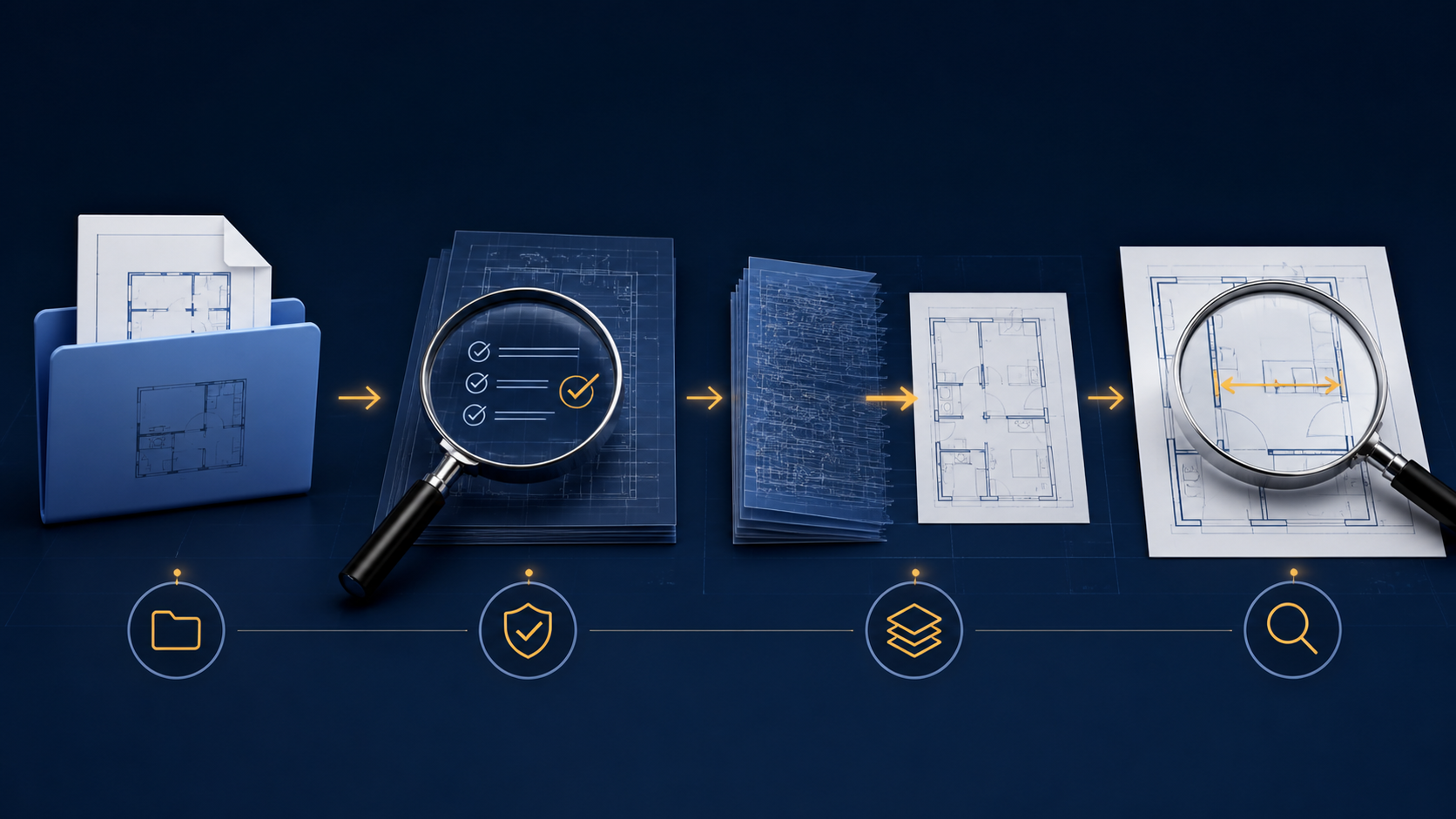 Four-stage large DWG diagnostic workflow from local file through compatibility and layer checks to focused measurement