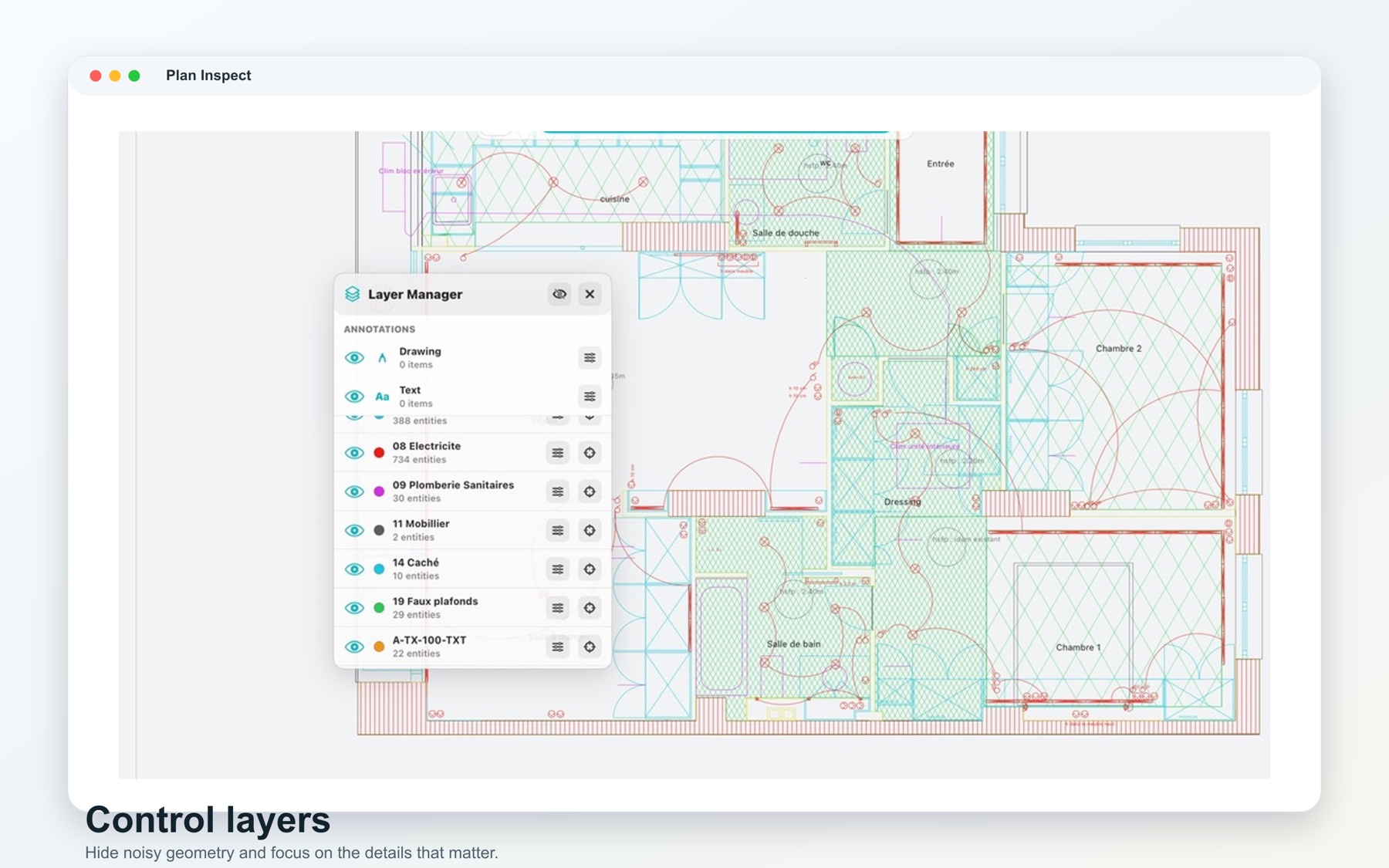 A DWG floor plan opened directly in PlanInspect on a Mac