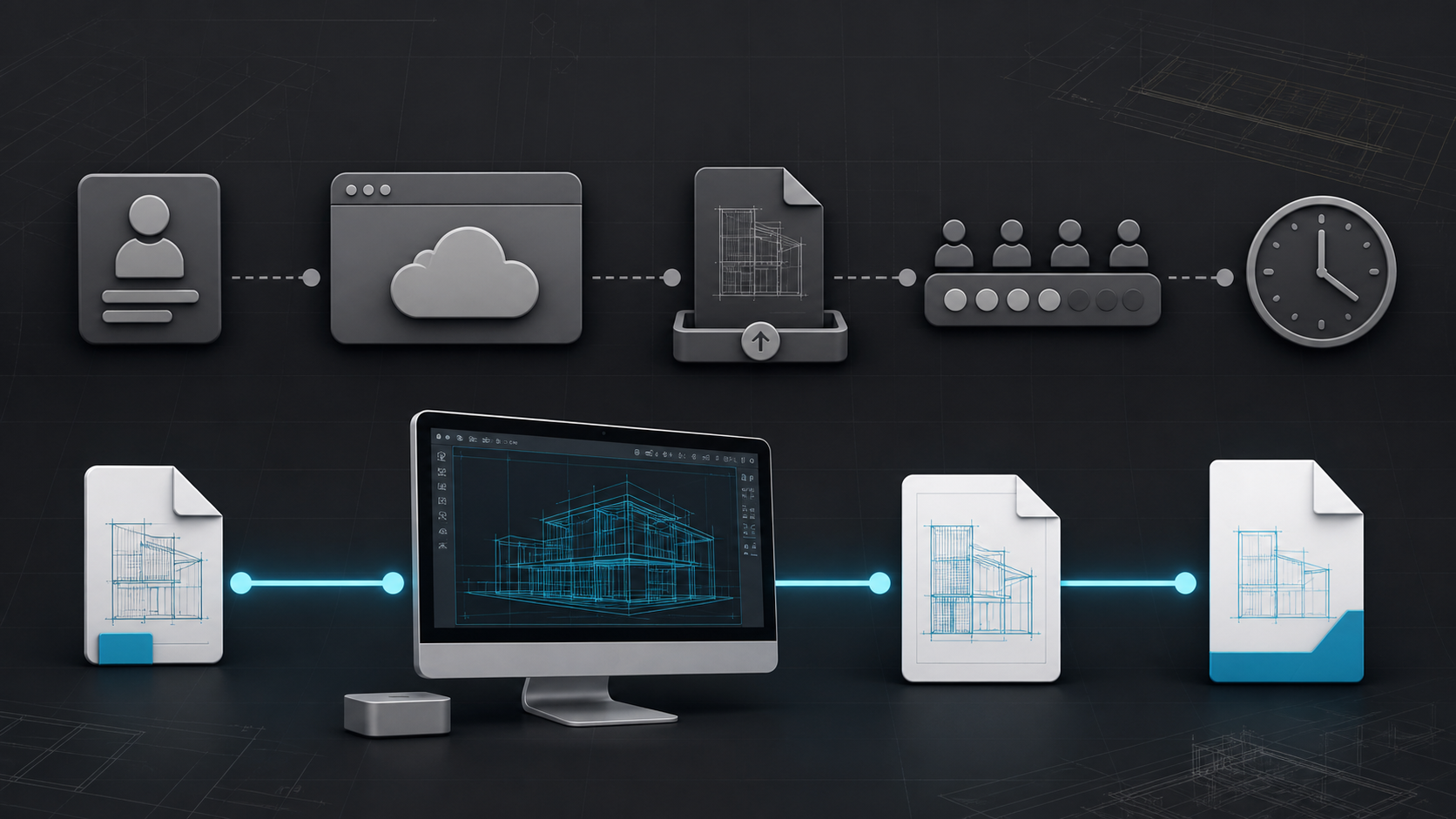 Two DWG review paths comparing account and upload steps with direct local review on Mac