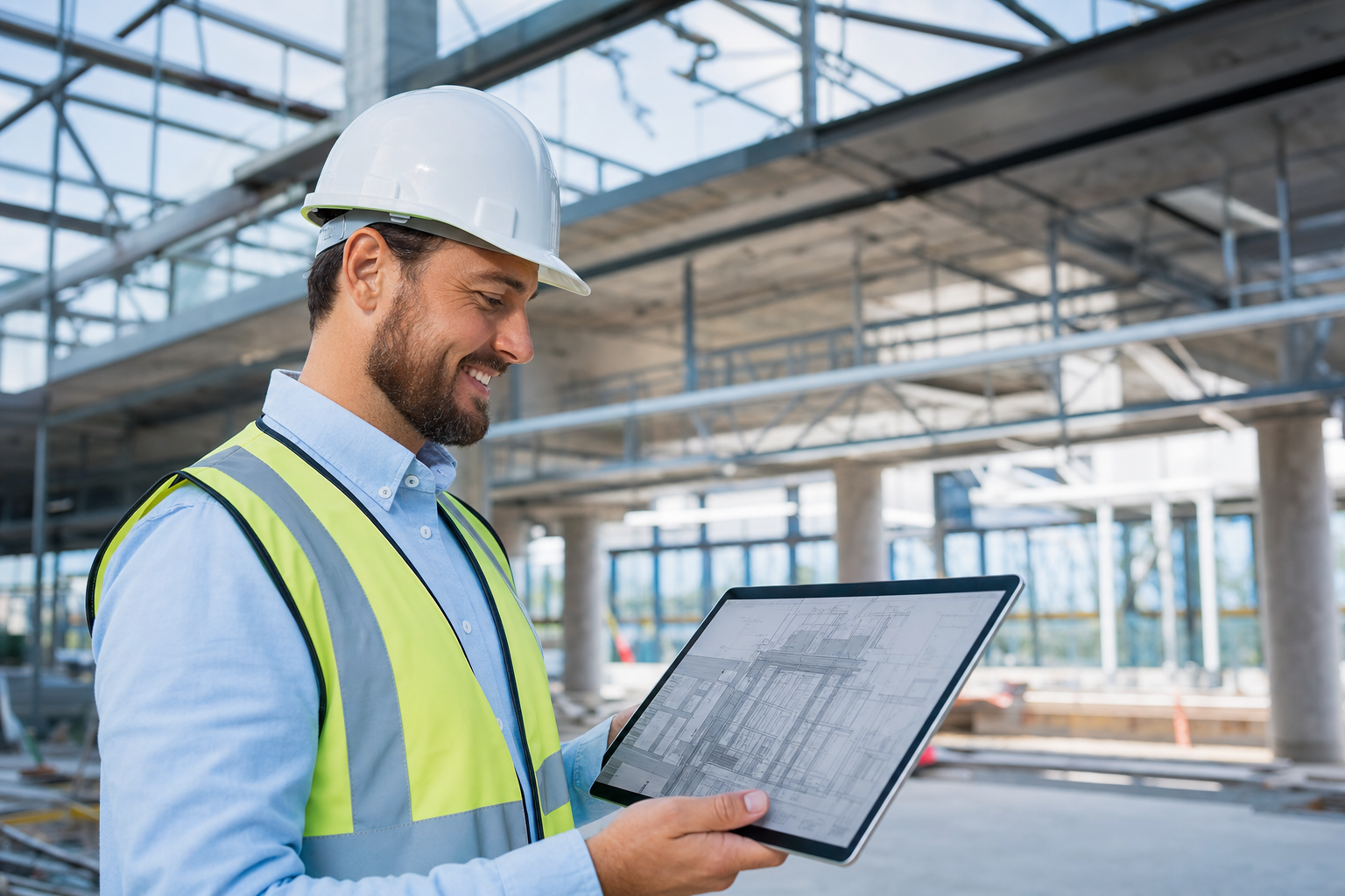 Construction professional using PlanInspect on site